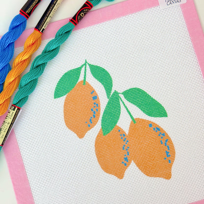 Lemon Tree Needlepoint Canvas, Lemons Summer Needlepoint Canvas, Artisan Printed Canvas, 4x5” Design 18 Mesh