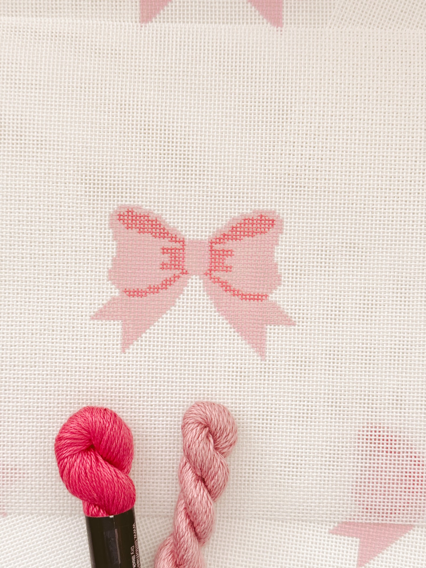 Aesthetic Pink Bow Coquette Needlepoint Canvas, 18 Mesh Bow Beginner Needlepoint Canvas, 2"x3” Bow Canvas