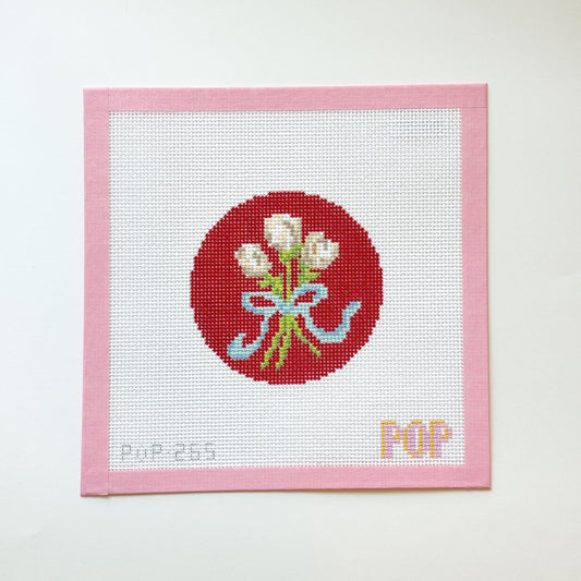 Floral Bow Round Pop Needle Art Needlepoint Canvas, 13 Mesh, 4x4 Design