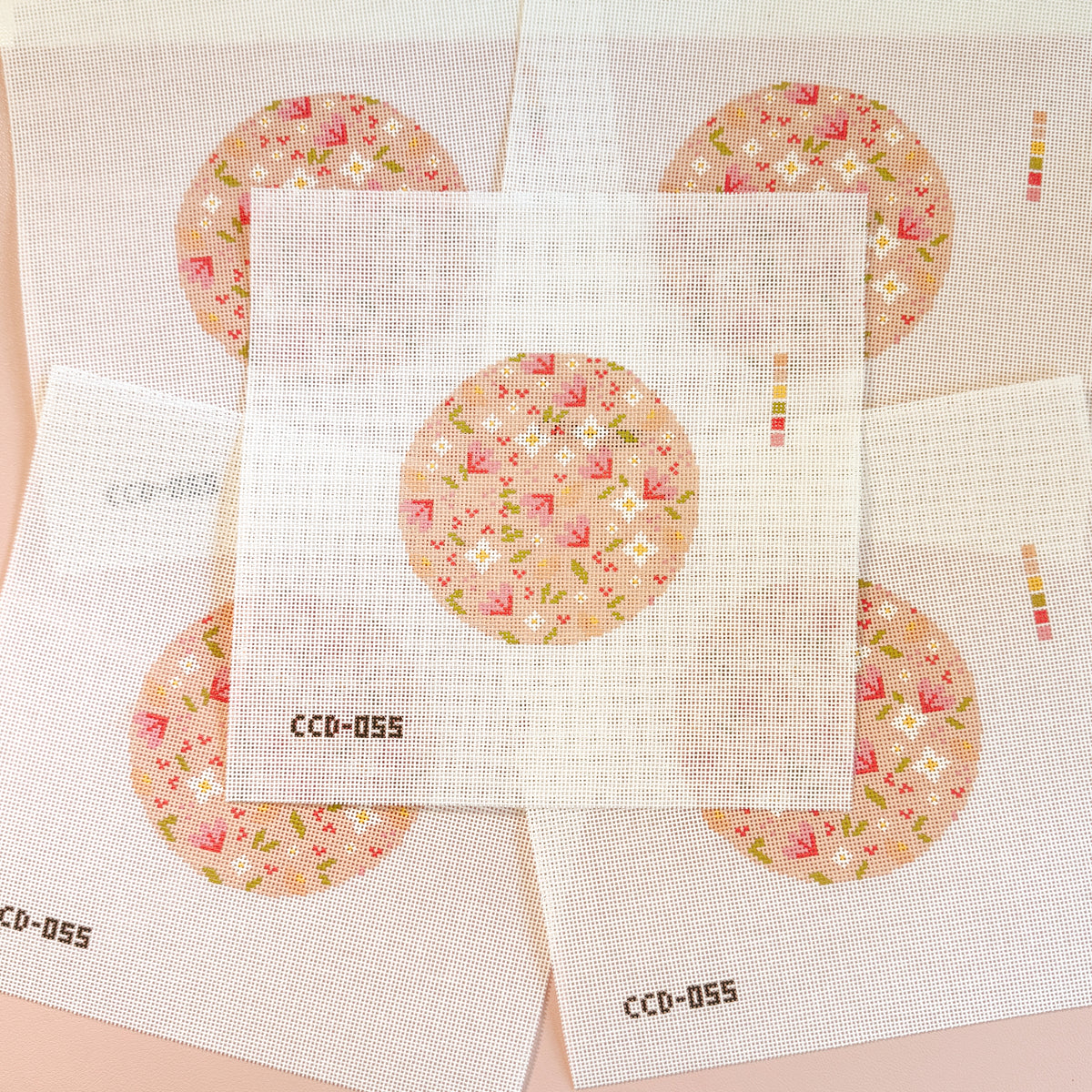 Minimal Flower 4” Round Needlepoint 18 Mesh Canvas, Trendy Needlepoint Canvas