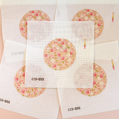 Minimal Flower 4” Round Needlepoint 18 Mesh Canvas, Trendy Needlepoint Canvas