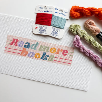 Hand-Painted Needlepoint Bookmark Canvas | 2” x 7” | 18 Mesh | Retro Reading Design