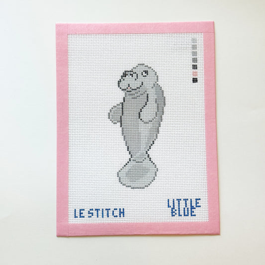 Happy Manatee Needlepoint Canvas, 13 Mesh, Sea Life Needlepoint, 2.5x4.5 Design