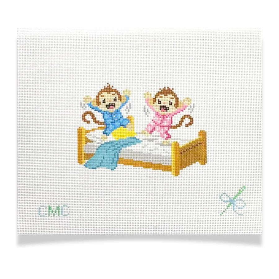 2 Little Monkeys Jumping on the Bed Bed Time Stories Needlepoint Canvas, 18 Mesh, 3.3" x 4.5"