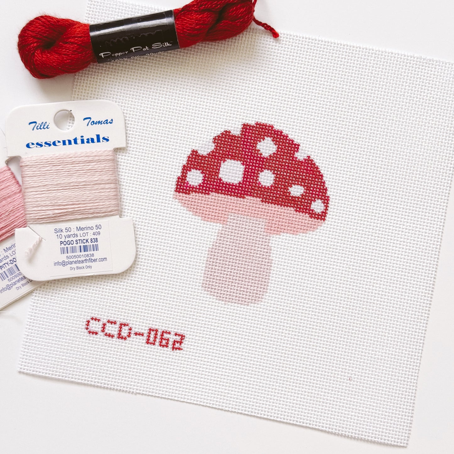 Mini Mushroom Needlepoint Canvas | Hand-Painted 3” Design on 18 Mesh