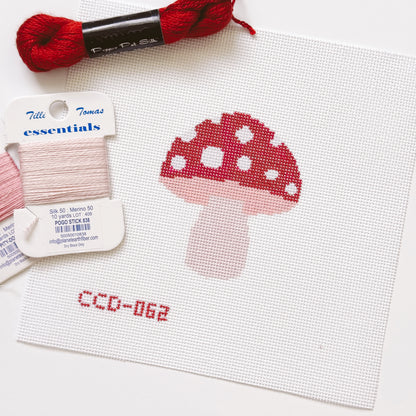 Mini Mushroom Needlepoint Canvas | Hand-Painted 3” Design on 18 Mesh