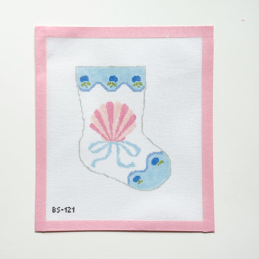 Seashell Bow Mini Stocking Ornament Needlepoint Canvas, 18 Mesh, 4.25”x6” Design