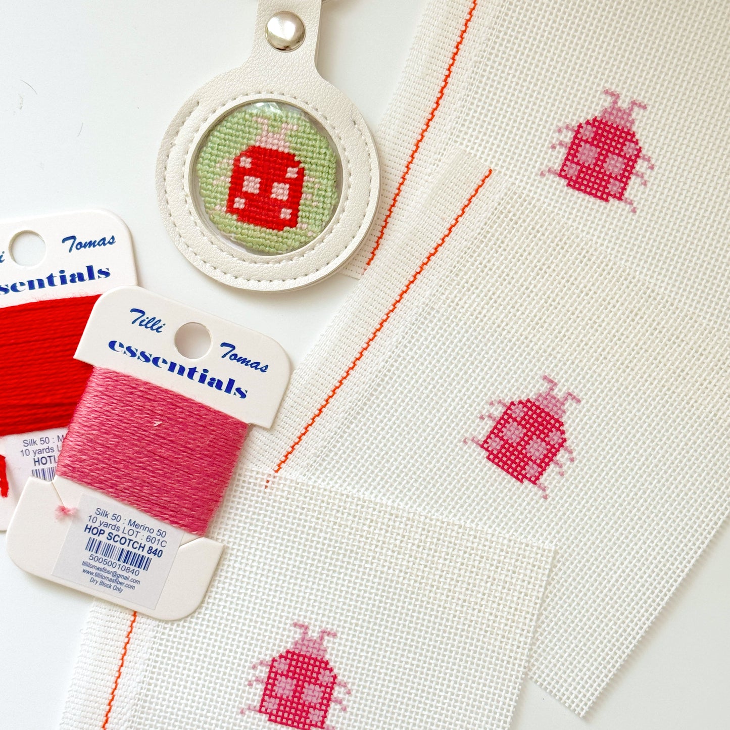 Mini Ladybug  1” Round Key Fob Needlepoint Canvas, Mini Needlepoint Canvas, Spring Needlepoint