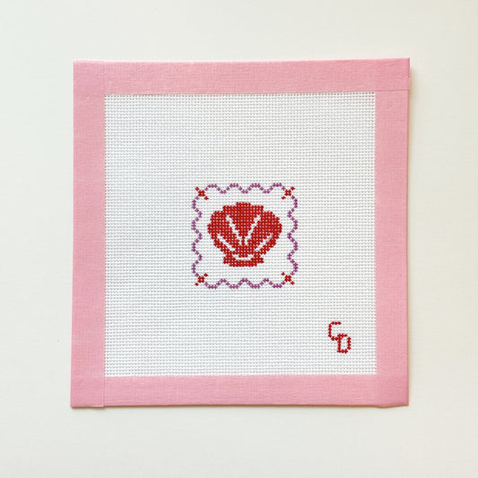 Mini Seashell Stamp Beach Needlepoint Canvas, 18 Mesh, 2x2 Design, Needlepoint Bag Tag