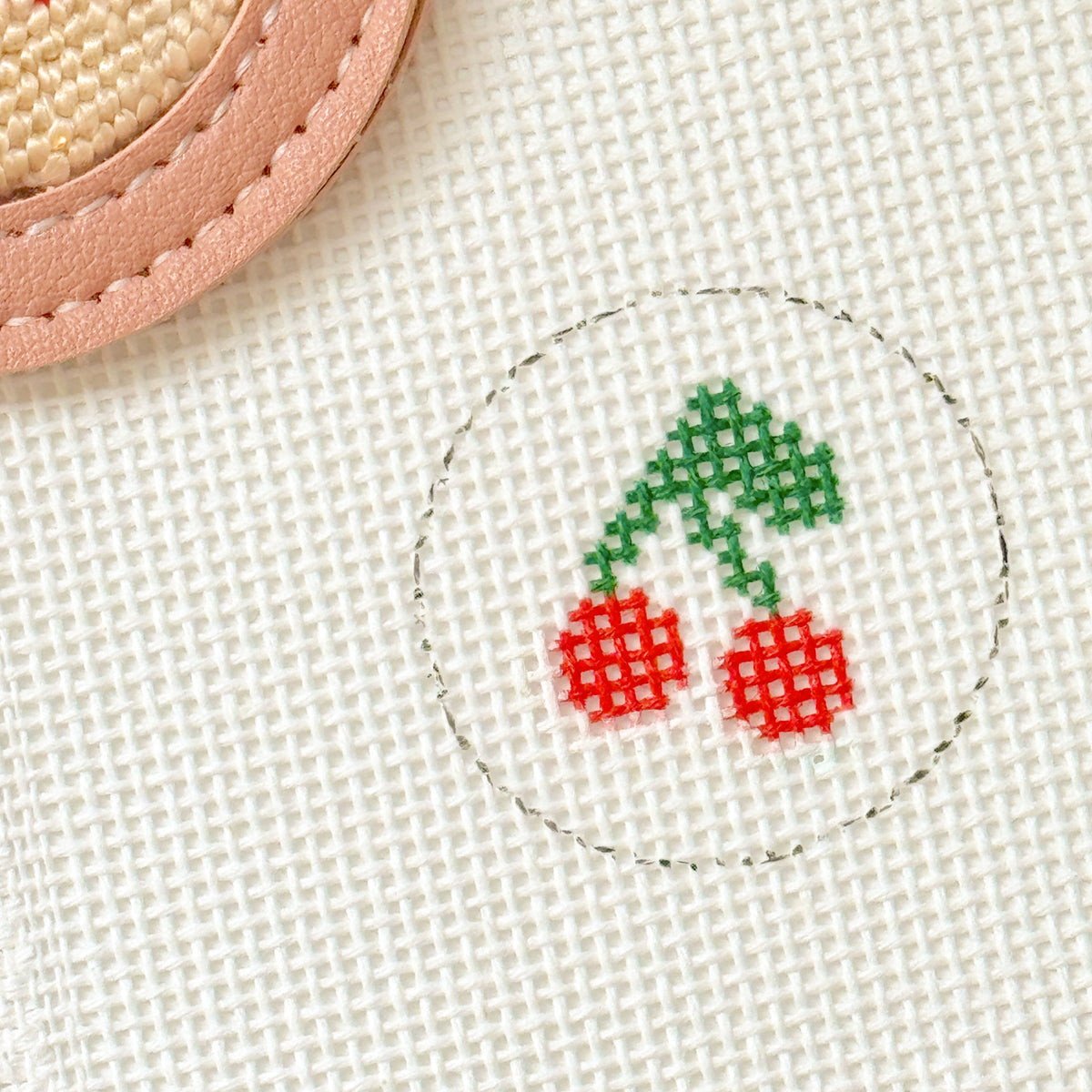 Mini Cherry 1” Round Key Fob Needlepoint Canvas, Mini Needlepoint Canvas, Cherry Needlepoint