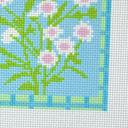 Blue Floral Needlepoint Canvas, Pink Flower Needlepoint Canvas, 18 Mesh Floral Needlepoint, Spring Needlepoint Canvas
