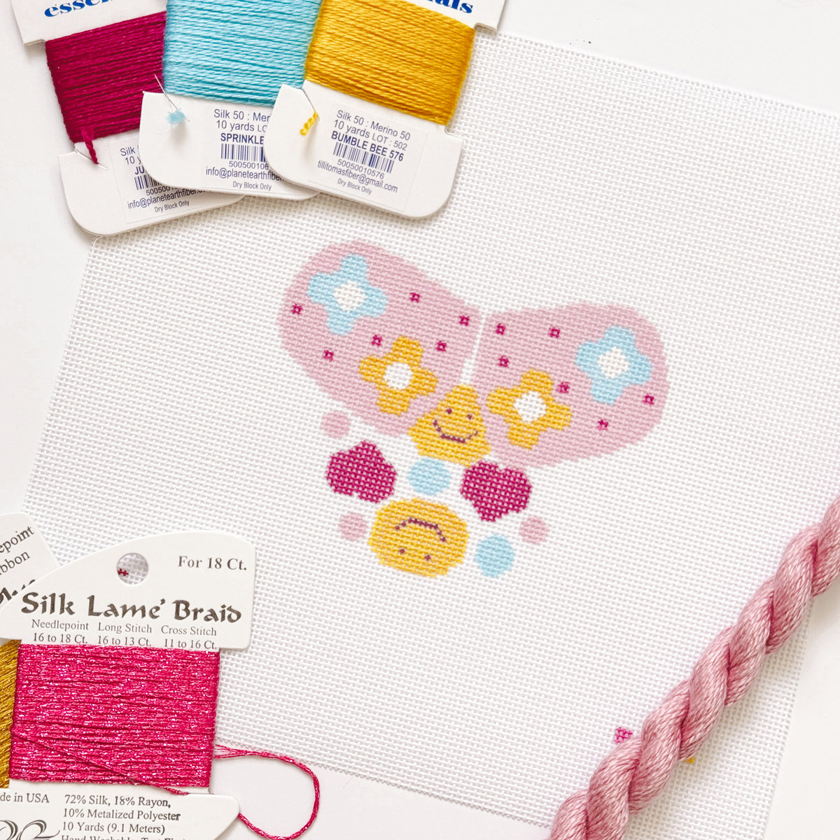 Happy Pills Aesthetic Needlepoint Canvas | Hand-Painted 5” Design on 8"x8" 18 Mesh