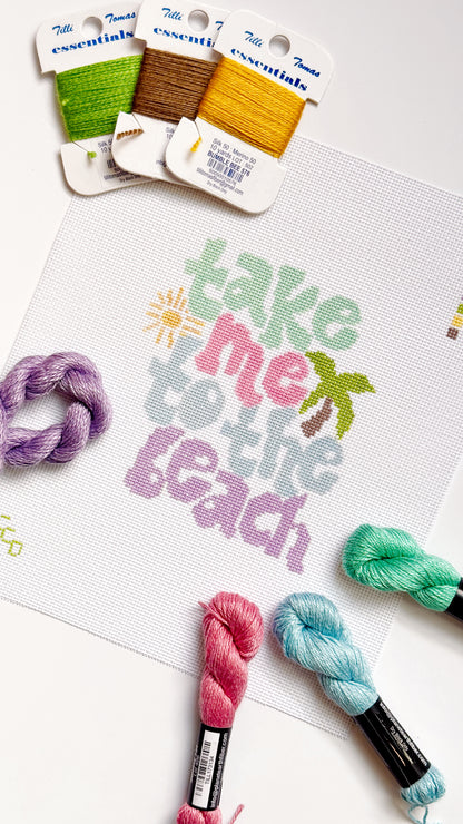 Take Me to the Beach Retro Needlepoint Canvas | Hand-Painted 18 Mesh | 5” x 4” Design on 8” x 8” Canvas