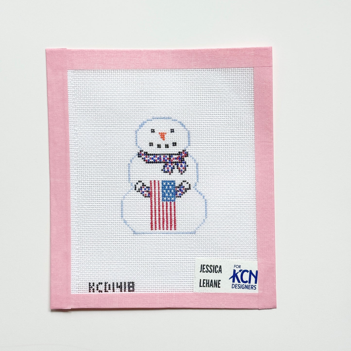 Patriotic Snowman Needlepoint Canvas, 18 Mesh, 2.5”x4” Design