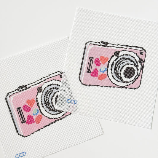 Wholesale Exclusive Pink Digital Camera 18 Mesh Hand Painted Needlepoint Canvas 4”x5”