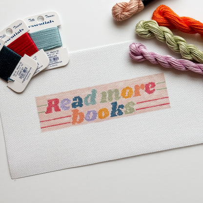 Hand-Painted Needlepoint Bookmark Canvas | 2” x 7” | 18 Mesh | Retro Reading Design