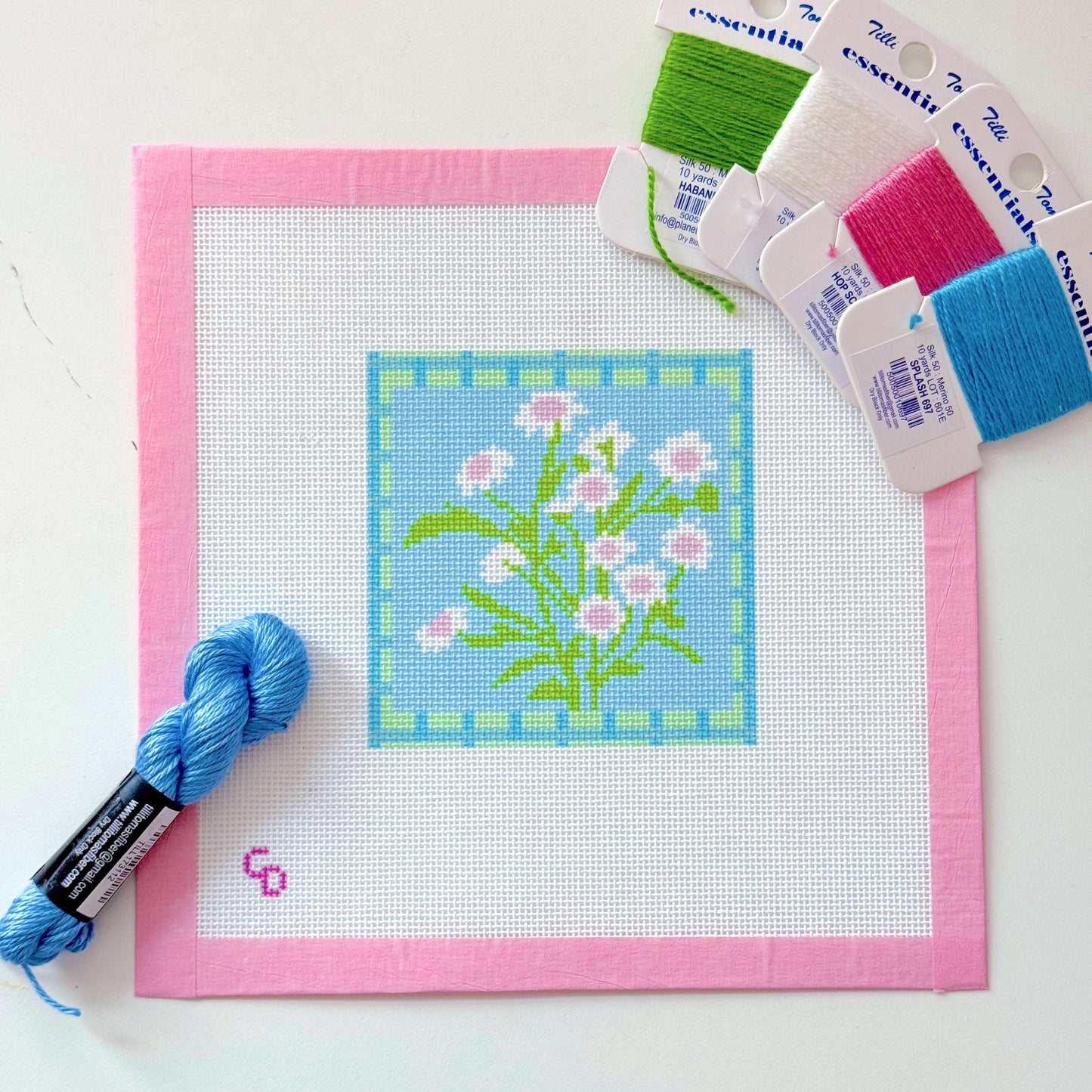 Blue Floral Needlepoint Canvas, Pink Flower Needlepoint Canvas, 18 Mesh Floral Needlepoint, Spring Needlepoint Canvas