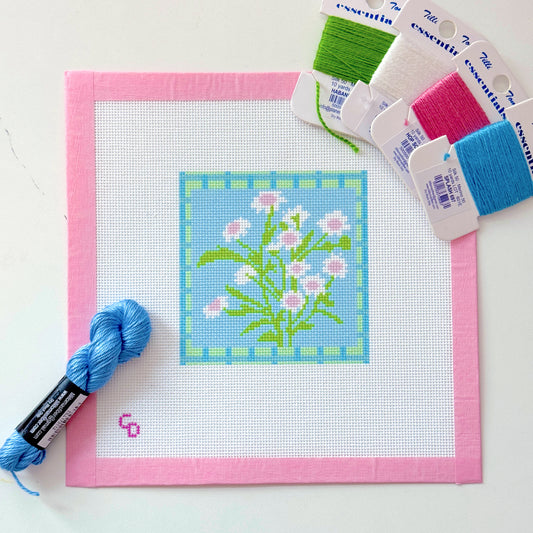 Blue Floral Needlepoint Canvas, Pink Flower Needlepoint Canvas, 18 Mesh Floral Needlepoint, Spring Needlepoint Canvas