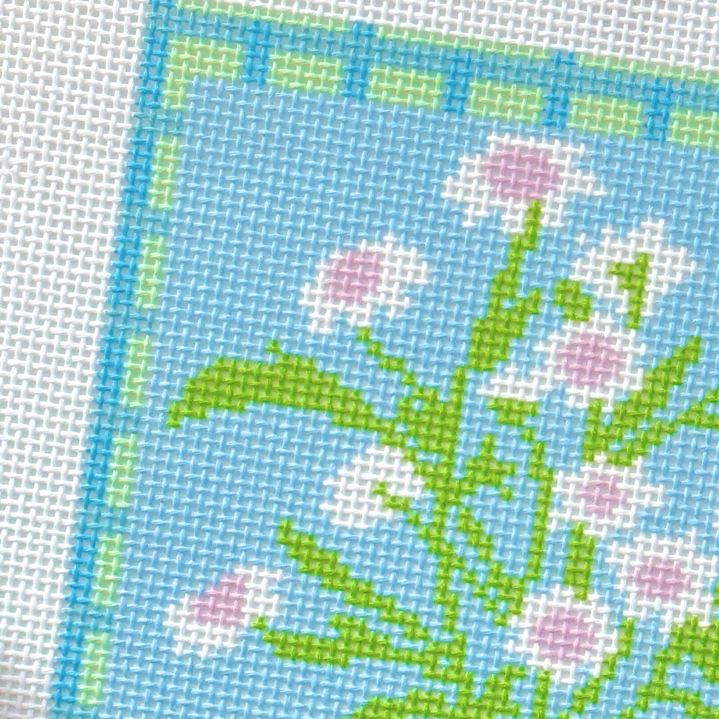 Blue Floral Needlepoint Canvas, Pink Flower Needlepoint Canvas, 18 Mesh Floral Needlepoint, Spring Needlepoint Canvas