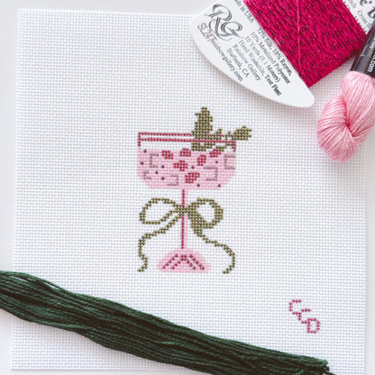 Christmas Cocktail Mini Needlepoint Canvas, Modern Needlepoint, 18 Mesh 2”x3” Design