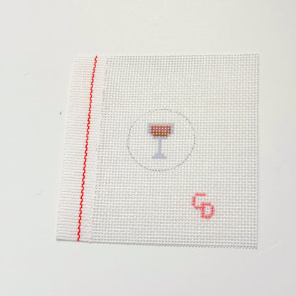 Mini 1” Round Bag Tag Insert Espresso Martini Cocktail Hand Painted Needlepoint Canvas 18 Mesh, 1x1 Design