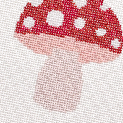 Mini Mushroom Needlepoint Canvas | Hand-Painted 3” Design on 18 Mesh