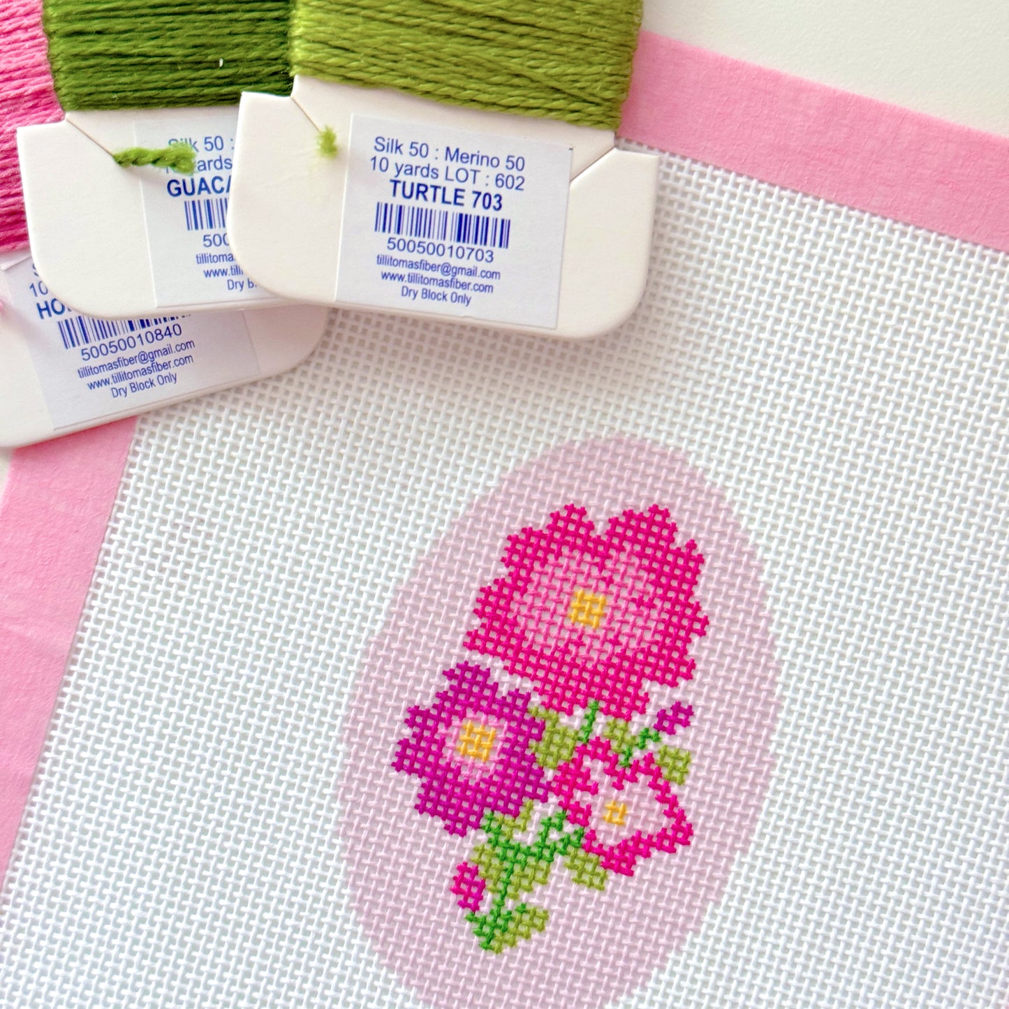 Mini Floral Ornament Needlepoint Canvas, Spring Needlepoint Canvas, Flower Needlepoint Canvas, 18 Mesh, 2x3 Design