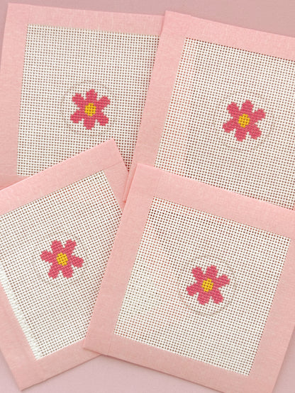 Mini Bag Tag Retro Flower Needlepoint Canvas Hand Painted Key Fob Canvas Mini 1”x1” 18 Mesh