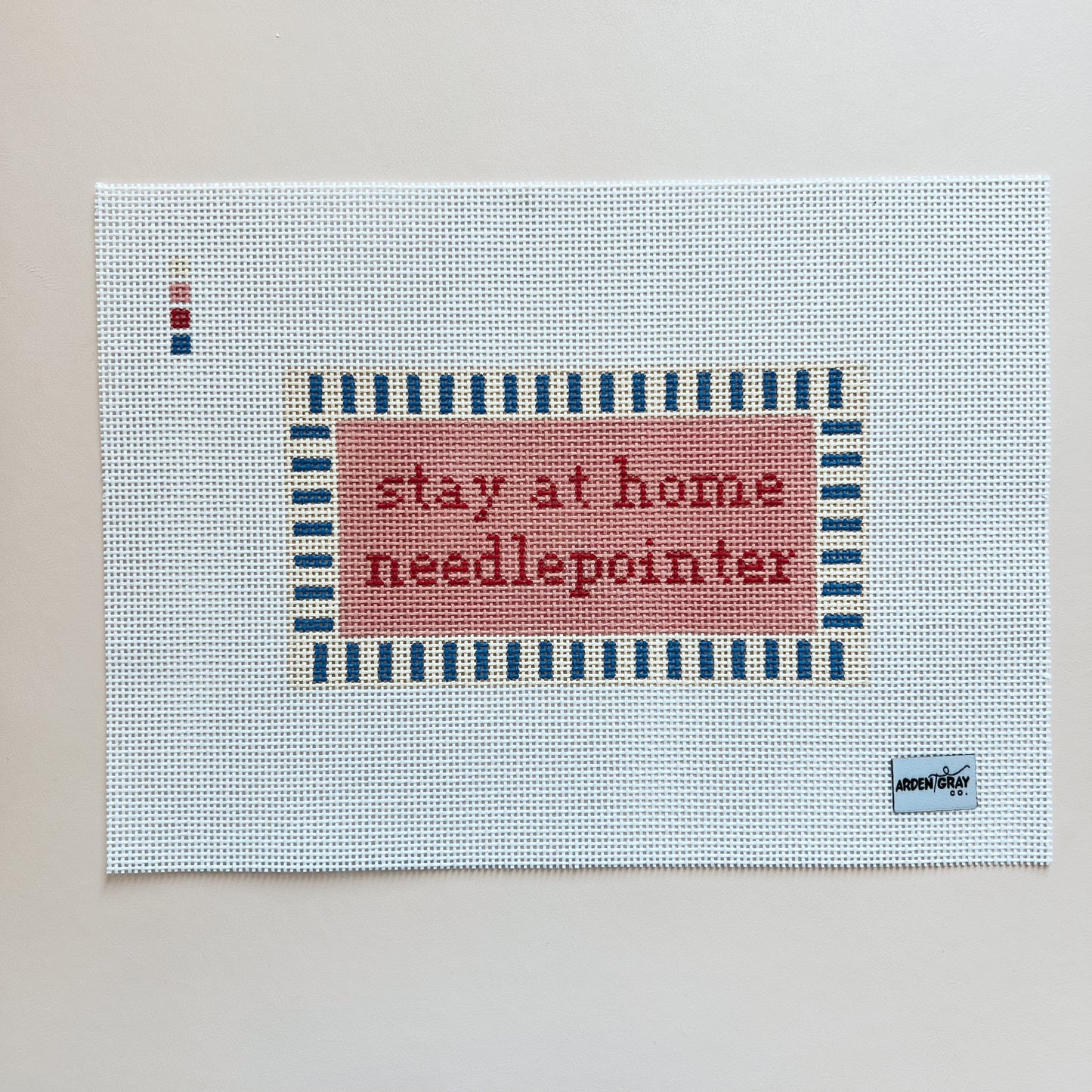 Stay at Home Needlepointed Striped Sign Needlepoint Canvas, 13 Mesh