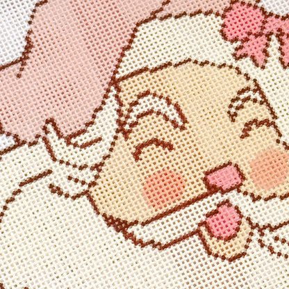 Pink Bow Santa 18 Mesh Needlepoint Canvas 5.5”x7” Design, Christmas Needlepoint Canvas Hand Painted