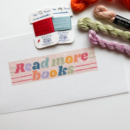 Hand-Painted Needlepoint Bookmark Canvas | 2” x 7” | 18 Mesh | Retro Reading Design