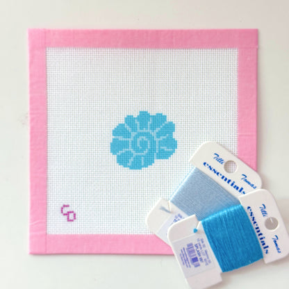 Mini Blue Seashell Needlepoint Canvas, Beginner Needlepoint Canvas, Mini Needlepoint Canvas, 18 Mesh, 2x2 Design