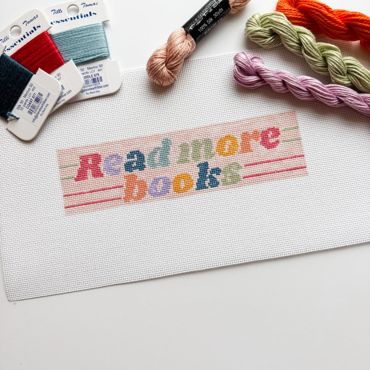 Hand-Painted Needlepoint Bookmark Canvas | 2” x 7” | 18 Mesh | Retro Reading Design