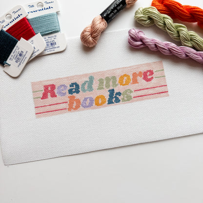 Hand-Painted Needlepoint Bookmark Canvas | 2” x 7” | 18 Mesh | Retro Reading Design