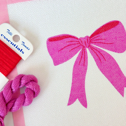Pink Red Bow 18 Mesh Needlepoint Canvas, Aesthetic Bow Canvas, Artisan Printed Canvas, 4x4 Design
