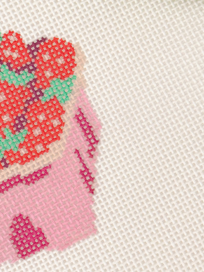 Strawberry Basket Needlepoint Canvas 13 Mesh 3” Design, Summer Strawberries Needlepoint Canvas modern Hand Painted