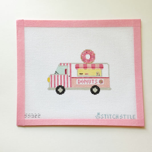 Donut Food Truck Needlepoint Canvas, 18 Mesh, 4x3.5 Design, Foodie Needlepoint Canvas