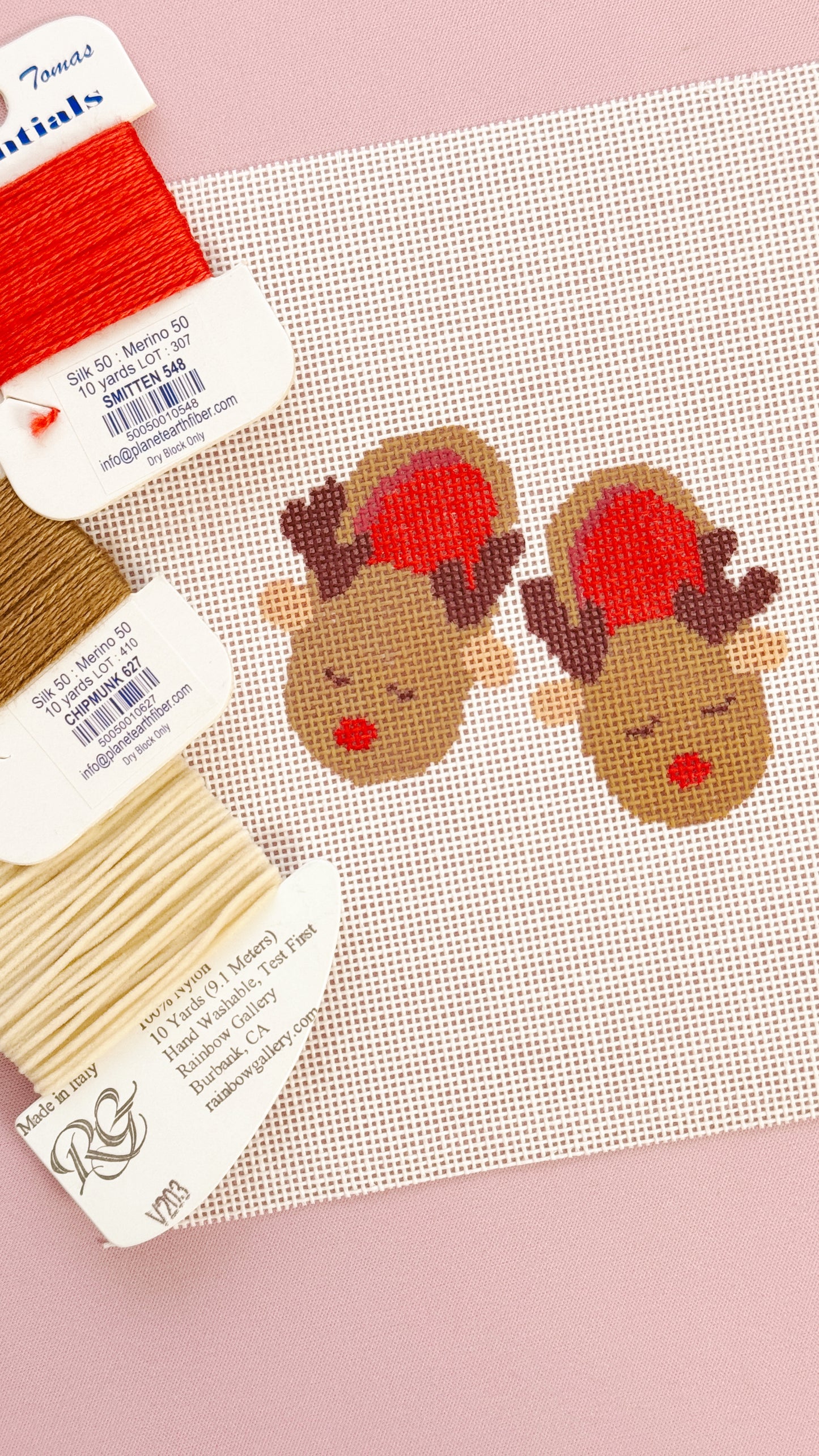 Reindeer Slippers Christmas Needlepoint Canvas 18 Mesh 2.5”x2.5” Design