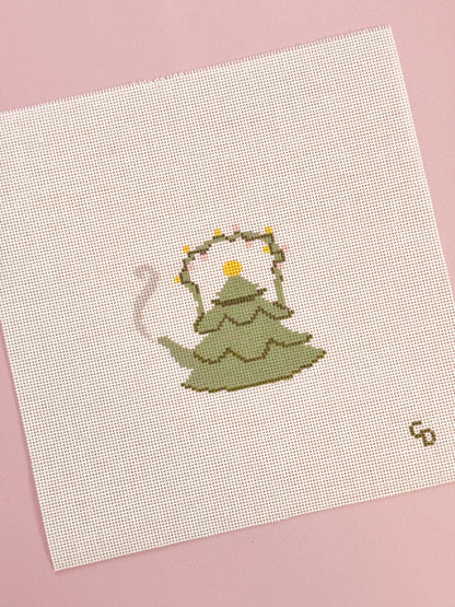 Christmas Tree Tea Kettle 18 Mesh Needlepoint Canvas – 2.5” x 3” Design