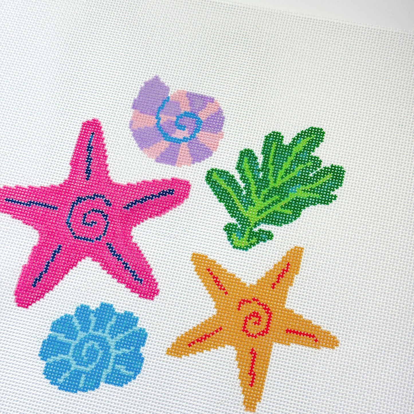 Colorful Seashells Hand Painted Needlepoint Canvas 13 Mesh, 8x8 Design