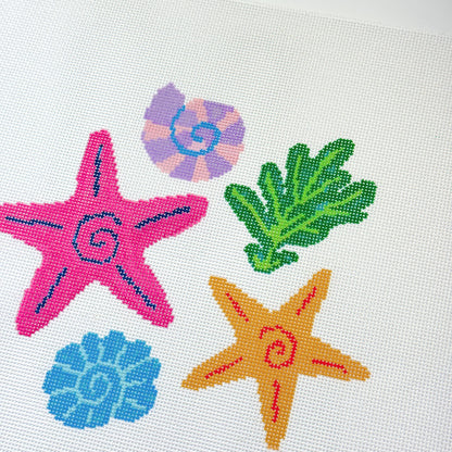 Colorful Seashells Hand Painted Needlepoint Canvas 13 Mesh, 8x8 Design