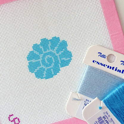 Mini Blue Seashell Needlepoint Canvas, Beginner Needlepoint Canvas, Mini Needlepoint Canvas, 18 Mesh, 2x2 Design