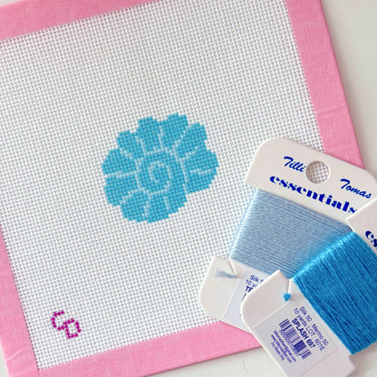 Mini Blue Seashell Needlepoint Canvas, Beginner Needlepoint Canvas, Mini Needlepoint Canvas, 18 Mesh, 2x2 Design