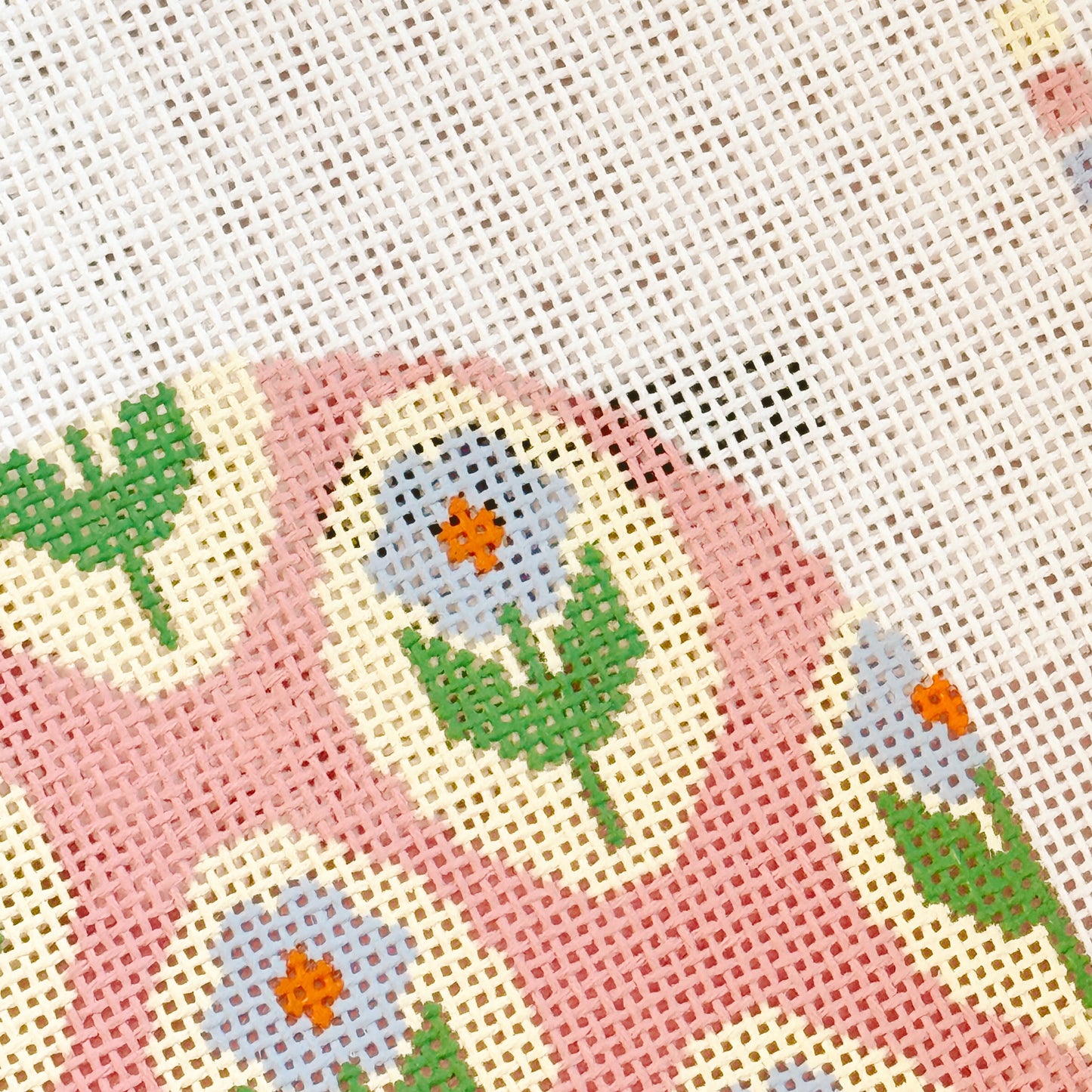 Repeating Flower 4” Round Needlepoint 18 Mesh Canvas, Trendy Needlepoint Canvas