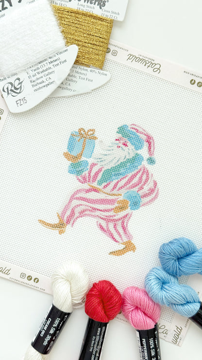 Whimsical Santa Christmas Needlepoint Canvas, 18 Mesh, Artisan Printed Needlepoint, 4x5 Design