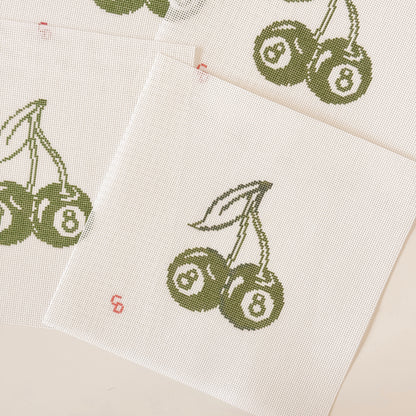 Cherry Eight Balls Green St. Patrick’s Day Needlepoint Canvas 18 Mesh 3”x4” design