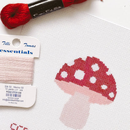 Mini Mushroom Needlepoint Canvas | Hand-Painted 3” Design on 18 Mesh