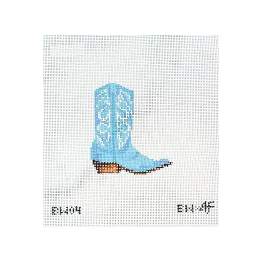 Blue Cowgirl Boot Needlepoint Canvas, 14 Mesh, 3.5" x 4" Design, Southern Needlepoint Canvas