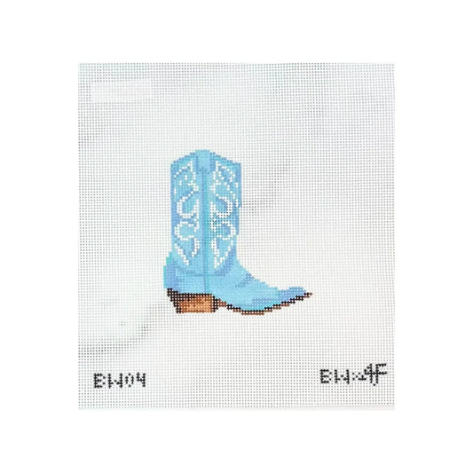 Blue Cowgirl Boot Needlepoint Canvas, 14 Mesh, 3.5" x 4" Design, Southern Needlepoint Canvas