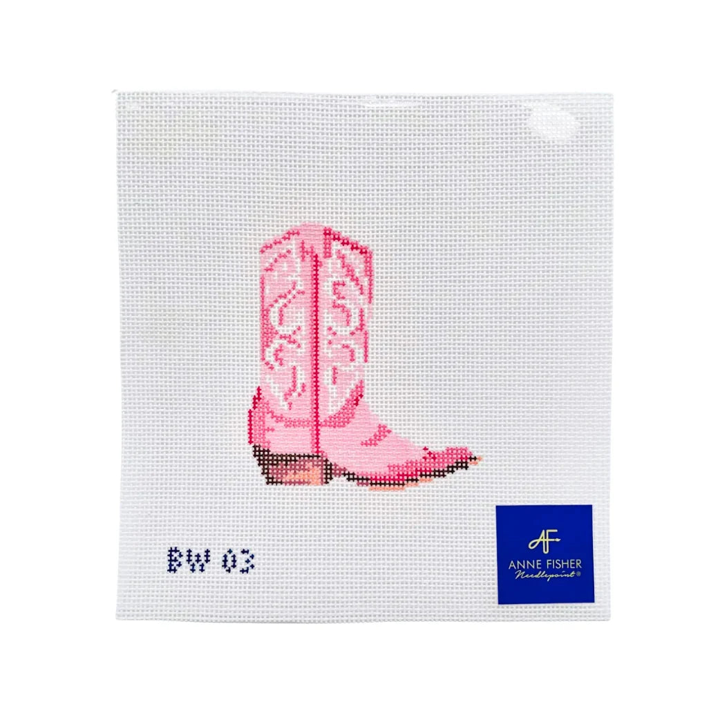 Pink Cowgirl Boot Needlepoint Canvas, 14 Mesh, 3.5" x 4" Design, Southern Needlepoint Canvas